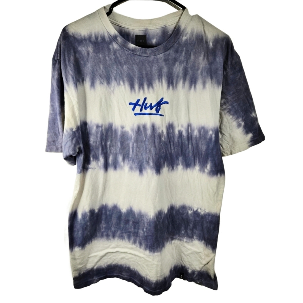 HUF T-Shirt Mens Size Large Blue Retro Cloud Designer Tee Shirt Embroidered Logo - Picture 2 of 10